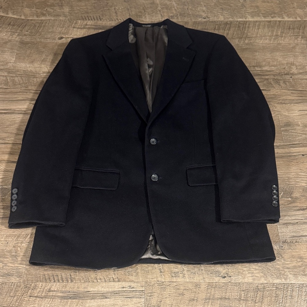 Oscar de la Renta Black Wool Cashmere Blend Blazer Sport Coat 40L